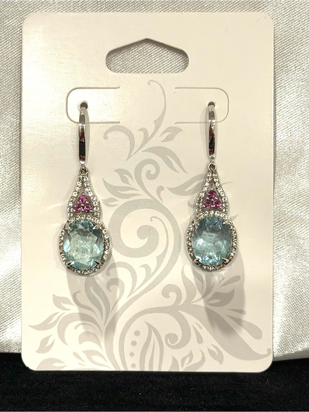 Sterling Silver Prasiolite, Rubilite and White Zircon Earrings